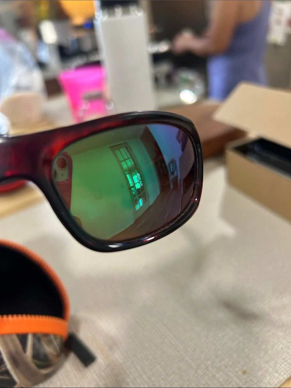 Costa Men's Sunglasses - Dark Red Frame with Blue-Green Mirrored Lenses